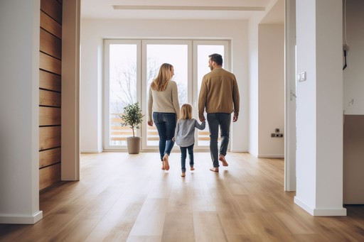 Family walking through a home